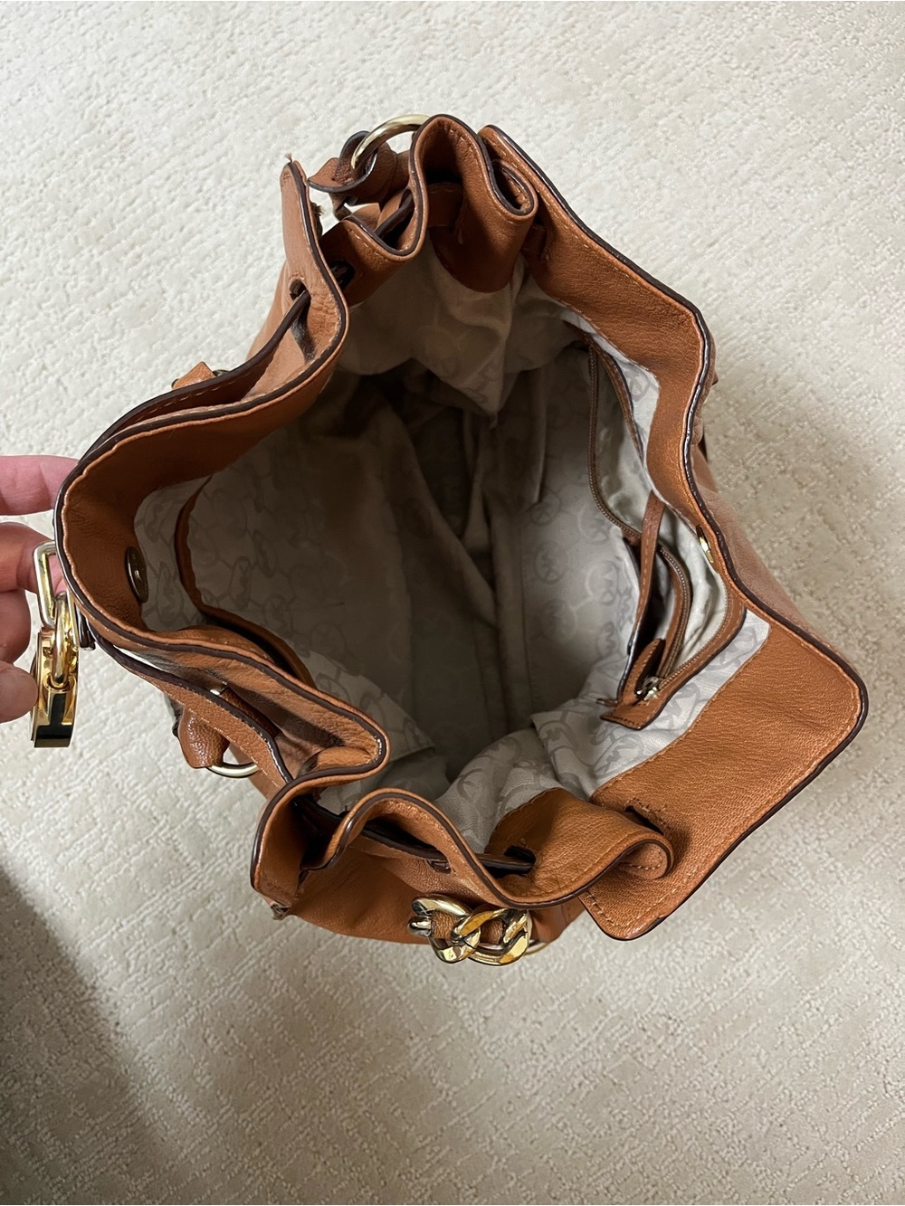 Michael Kors Cognac Leather Shoulder Hobo with Gold Chain Accent - Picture 5 of 6